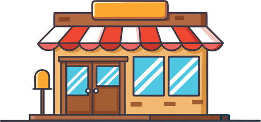 Obraz premium Wooden Exterior Storefront Icon with Signboard.