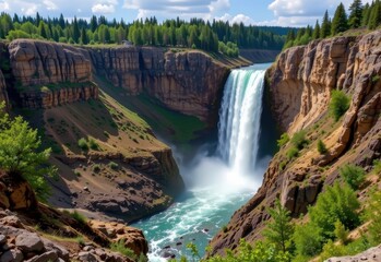 Obraz premium waterfalls develop as rivers erode valleys unevenly creating cliffs and ledges over which water falls vertically forming spectacular natural features.