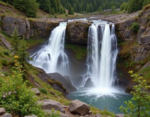 Obraz premium waterfalls occur when rivers flow over varying rock hardness causing erosion to create cliffs or steps where water falls creating beautiful cascades in nature.