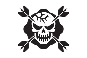 cracked skull pierced by arrows silhouette  vector