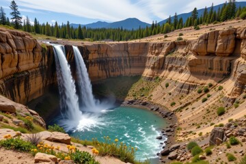Obraz premium waterfalls create plunge pools that deepen over time eroding cliff bases and causing sections of rock to collapse which results in gradual retreat of waterfalls and changes in cliff shape.