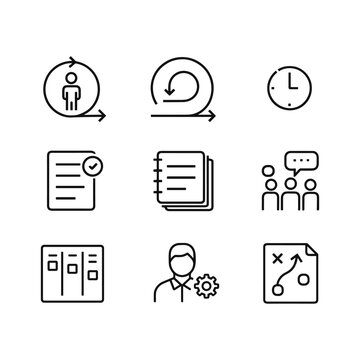 Project management vector icons. Outline symbols. Line design