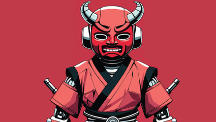 Red Demon Robot: Traditional Japanese Oni Mask Inspired Design