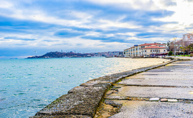 Embankment of Bosphorus Strait in Beyoglu district of Istanbul, Turkey