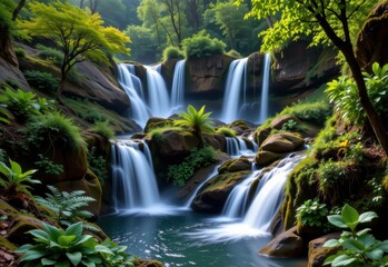 Obraz premium waterfalls enhance habitat complexity in tropical rainforests by creating varied aquatic and terrestrial environments supporting diverse species and ecological niches over time.