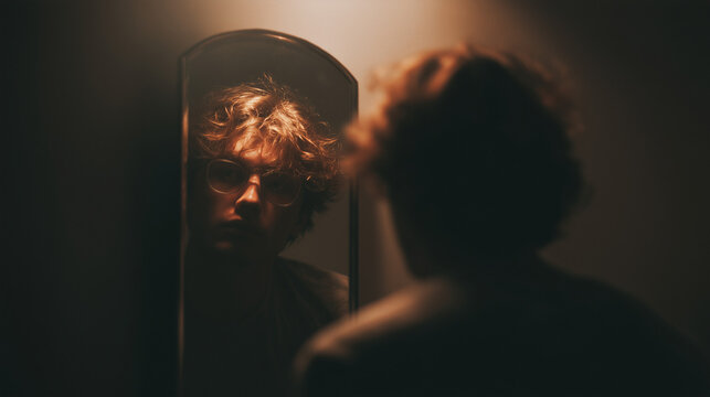 The Feeling of Imposter Syndrome Visualized as a Distorted Reflection in a Mirror