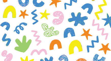 Abstract colorful organic shapes and squiggles isolated on transparent background