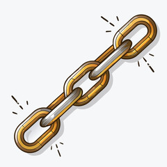 A strong metal chain with alternating golden and silver links connected and isolated on a white background