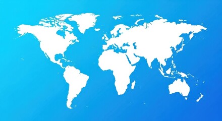 Obraz premium White World Map Silhouette on Bright Blue Background for Global Business or Travel Concept