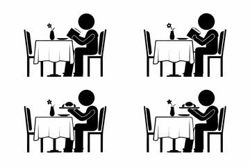 Person reading a book at a restaurant table and person being served food at a restaurant table