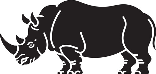 Rhino Silhouette Vector Illustration, Black and White Animal Design, Isolated on Transparent Background