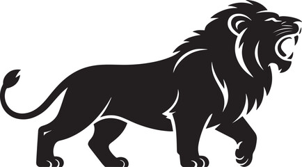 Roaring Lion Silhouette Vector Illustration A Symbol of Strength and Courage in Black and White