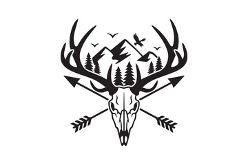 deer skull mountain silhouette  vector