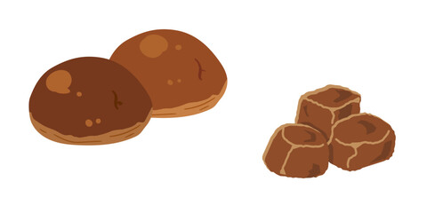 黒糖丸パンと黒糖のイラスト　セット