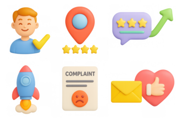 3d emoji icons for feedback and communication: ratings, approval, and complaints