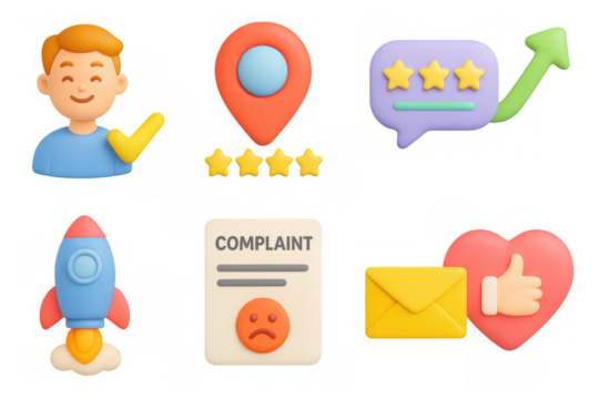 3d emoji icons for feedback and communication: ratings, approval, and complaints
