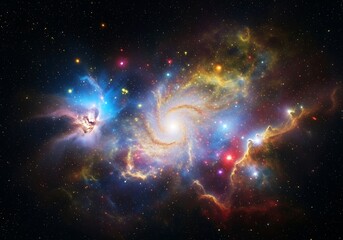 Colorful spiral galaxy with bright stars in deep space