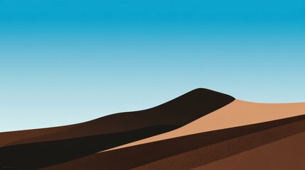 Fototapeta premium Minimalist desert sand dune landscape with clear blue sky, geometric shapes, light and shadow in serene natural scenery.