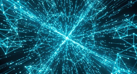 Abstract Digital Network with Glowing Blue Lines and Points in Futuristic Style