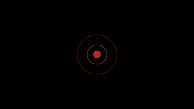 Red, white, black Radar Pulse Circle Animation. Target Scanning Waves with Alpha Channel on Transparent Background, Looping Signal Ripple Effect for UI, Alert, Surveillance, Technology, HUD, Interface