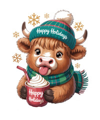 Winter highland cow happy holidays