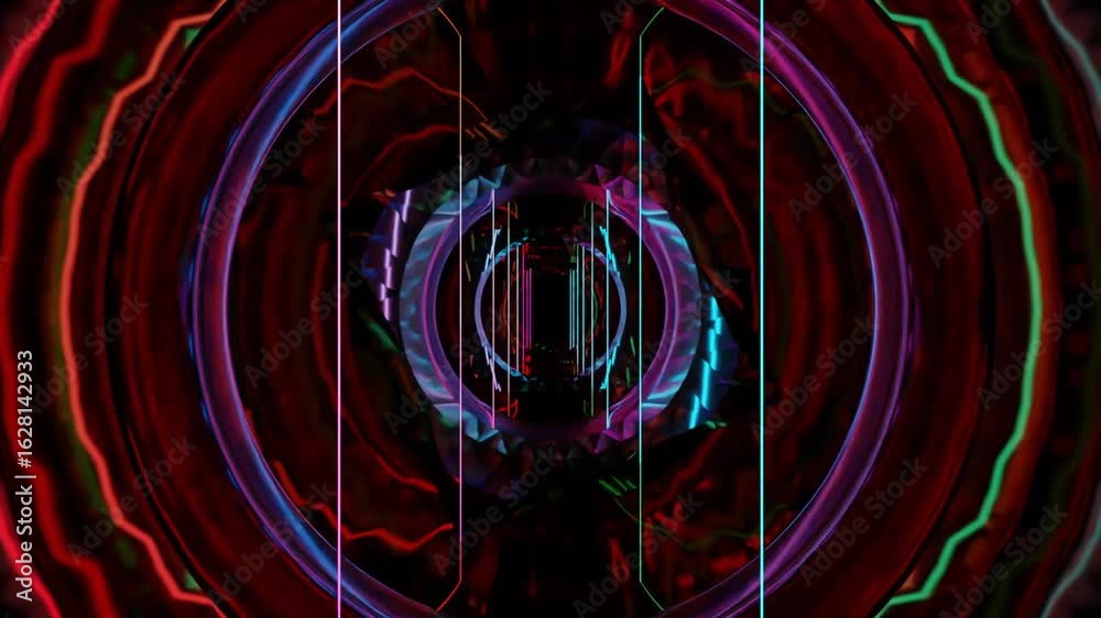 Wall mural abstract background 3d animation shiny glass and metal reflective objects movement rotation play of 