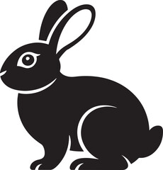 Silhouette of a Rabbit Vector Illustration, Black and White Animal Design, Isolated on Transparent Background