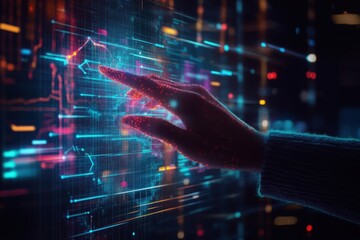 Hand interacting with futuristic digital interface