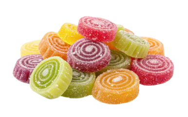 Colorful sugar-coated spiral candies in various flavors for sweet and joyful snacking experience