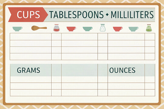 Kitchen conversion chart for measurements cooking baking