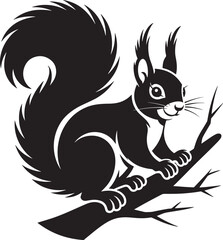 Silhouette Squirrel on Branch Vector Illustration Wildlife Animal Forest Nature Design Element Isolated