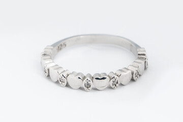 Silver diamond ring isolated on white background. Silver jewelry fashion ring