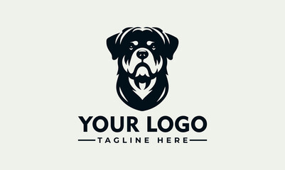 A stylized Rottweiler head logo design, featuring a strong, serious expression, perfect for branding.