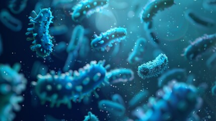 Fototapeta premium close up of a bunch of blue bacteria. The bacteria are in a blue color and are spread out in the image