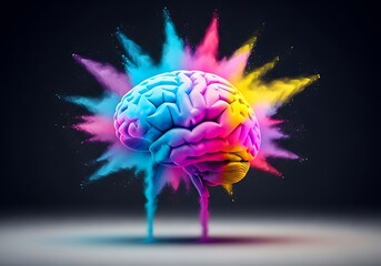 Colorful explosion of creativity emanating from a human brain