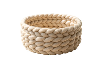 Fototapeta premium Shallow rope bowl with tight braided weave pattern in natural fiber color, isolated on a transparent background