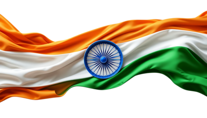 Indian flag waving isolated on transparent background