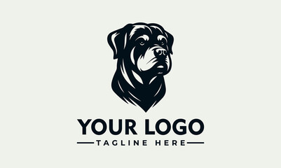 A stylized Rottweiler dog head logo design, featuring a dark silhouette against a light background, ready for branding.