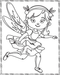 Fairy princess line art vector for kids' printable activity. Fairy coloring page for kids and adults.