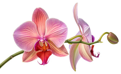 Naklejka premium Elegant pink orchid flowers with vibrant petals and green stems on a dark background photography