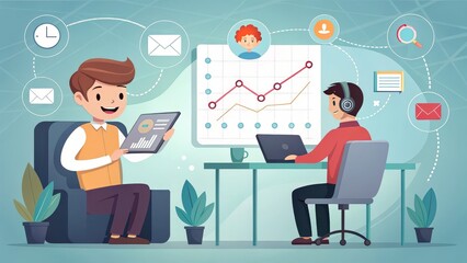 Modern Office Collaboration with Digital Tools and Data Visualization