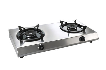 Fototapeta premium Stainless steel gas stove with two burners isolated on a transparent background kitchen appliance