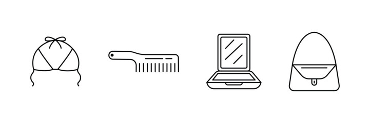 Women fashion grooming accessory icon vector illustration for beauty styling mirror haircare bikini bag trendy elegance personal care travel essentials.