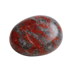 Fototapeta premium Polished Oval Red Jasper Stone with Striking Gray Veins, Symbolizing Natural Beauty and Earthly Energy