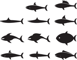 Various Fish Silhouettes Collection Set