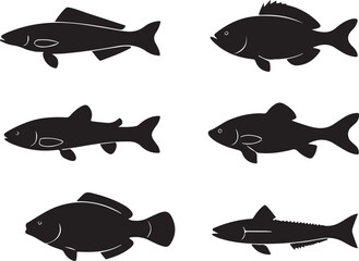 Fototapeta premium Set of various fish silhouettes icons