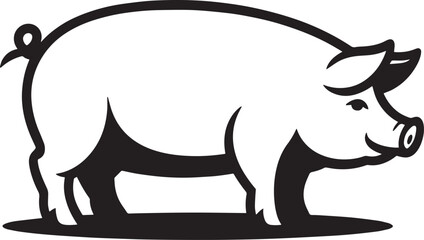 Stylized Pig Silhouette Vector Illustration with Curly Tail on Transparent Background