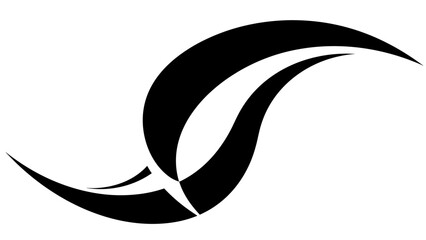 Dynamic Abstract Black Flowing Swirl Design Element on White Background