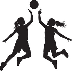Silhouette Vector Illustration of Two Girls Playing Volleyball on a Transparent Background