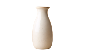 Ceramic sake bottle with cream glaze and traditional Japanese flask shape design, isolated on a transparent background